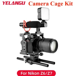 YELANGU for Nikon Z6 Z7 Camera Cage Rig Kit with Cold Shoe Mount Quick Release Plate DSLR Photo Studio C15 LED Light Microphone