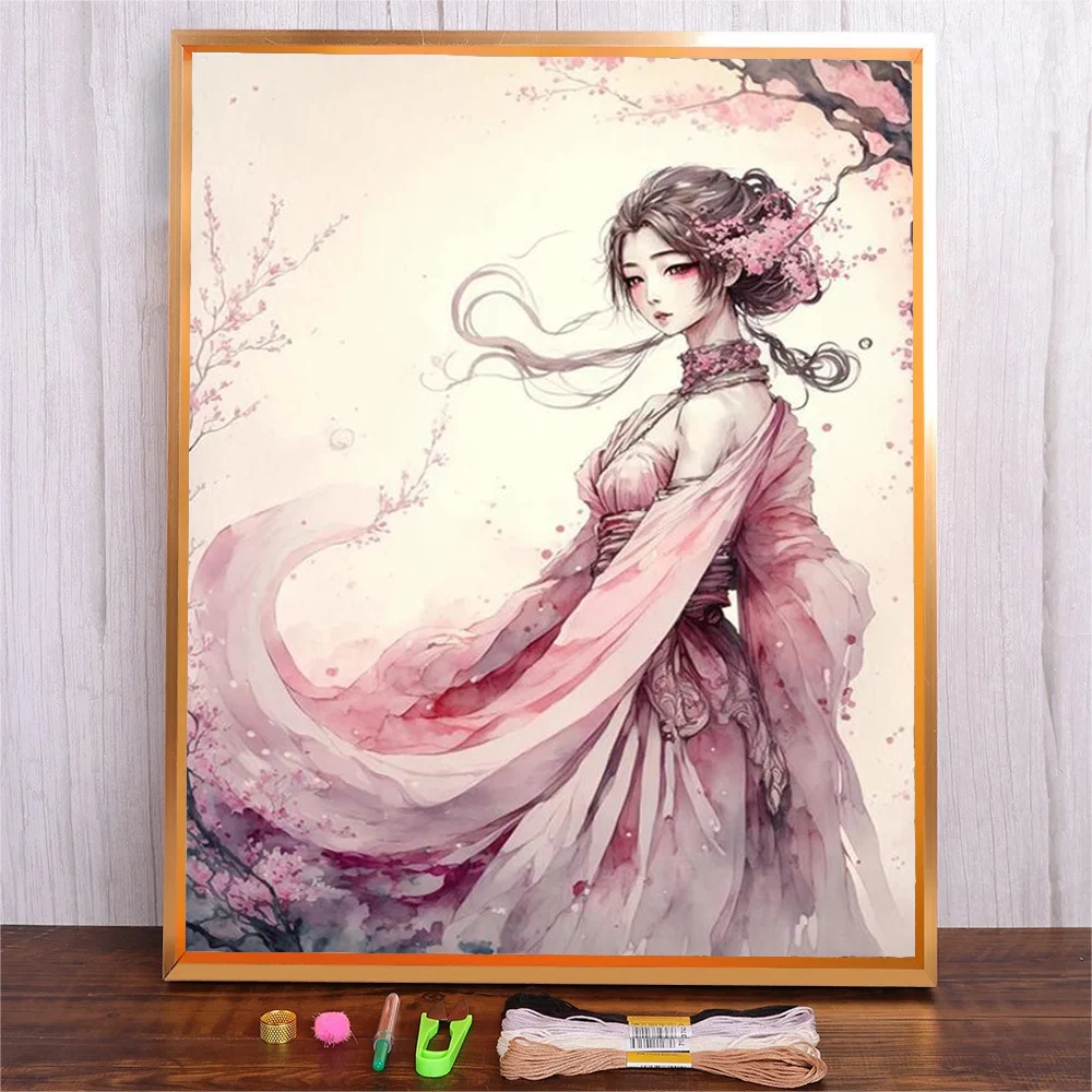 Beautiful Girl Prints Embroidery Kit DIY Needlework Warm Home Decor Needlecraft For Beginner Cotton Thread Cross Stitch Artcraft