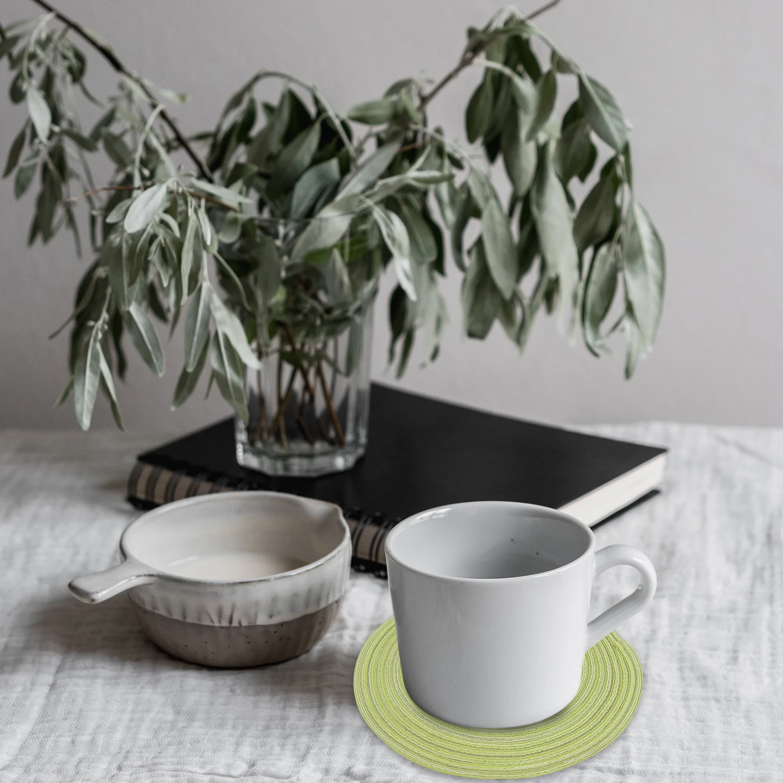 

5pcs Woven Table Mats Heat Resistant Braided Placemats Water Absorbent Round Coasters Coffee Cup Pads Protect Dining Tables