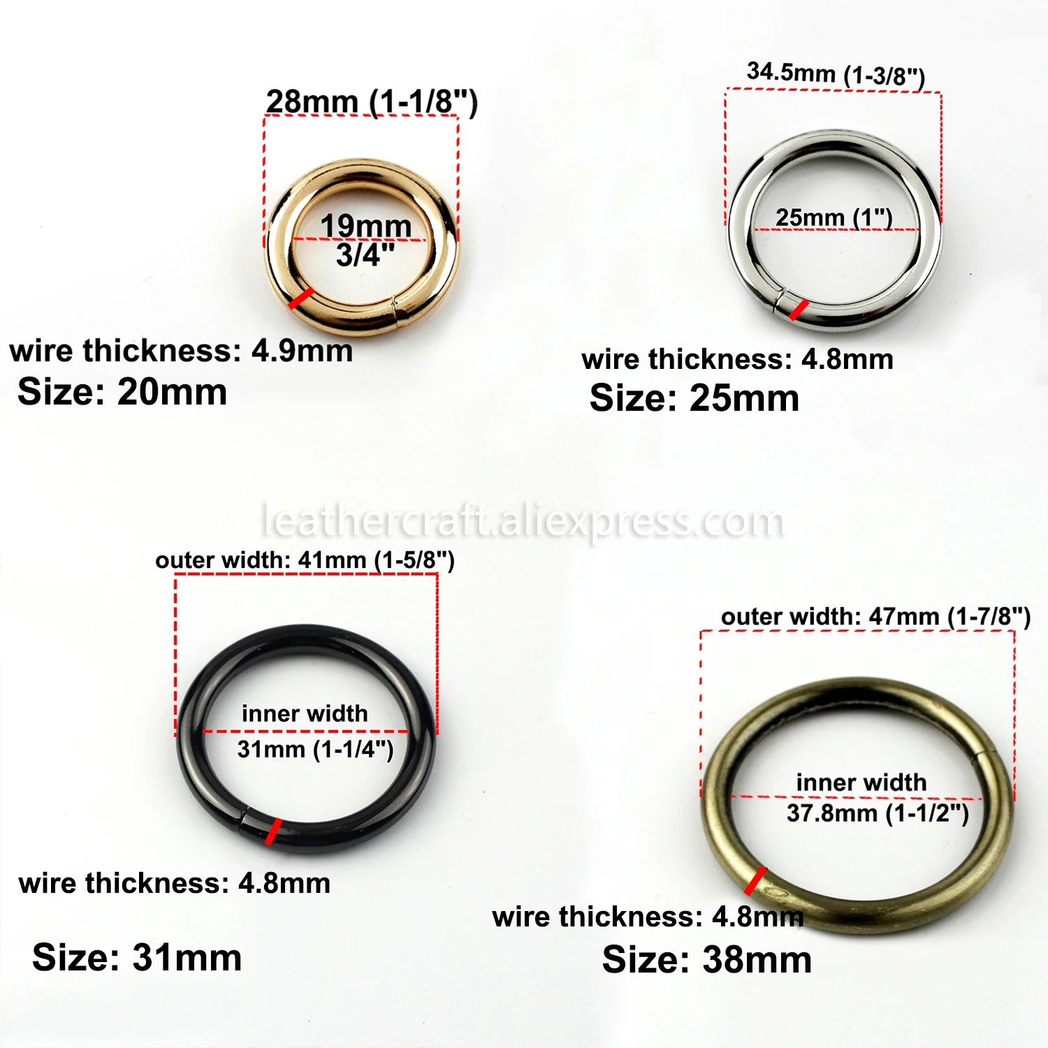 1 X più dimensioni o-ring Open-end fibbia della cintura artigianato in pelle borsa per indumenti cinturino accessori Hardware altre dimensioni