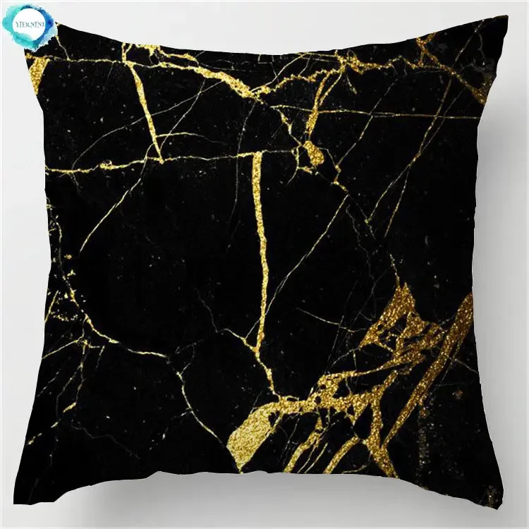 Cool Art Design Famous Popular Marble Black golden Stylish Luxury Printing Square Pillowcase Throw Pillow Sham Nice Pillow Cover