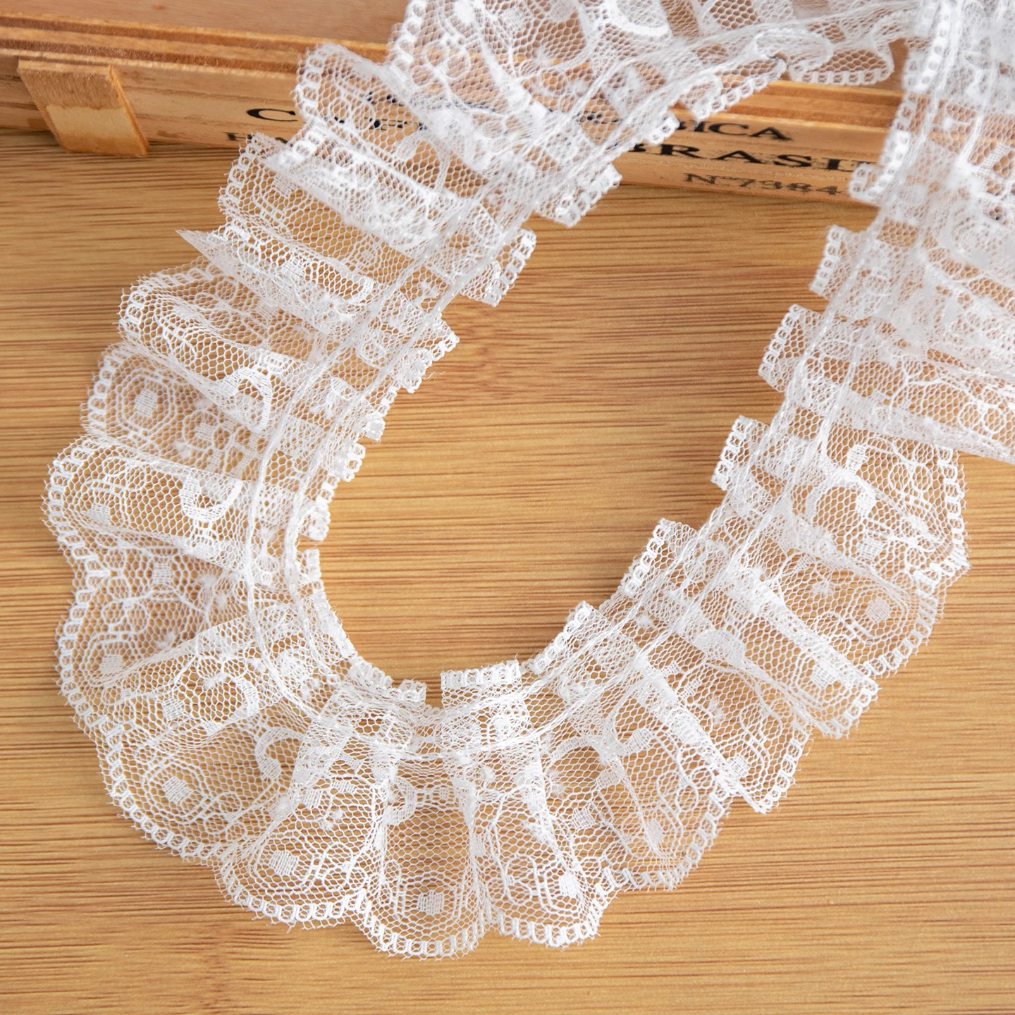White Mesh Embroidered Pleated Lace Trim DIY Clothing Lolita Dress Doll Body Crafts Ruffle Ribbon Applique Sewing Decor Guipure