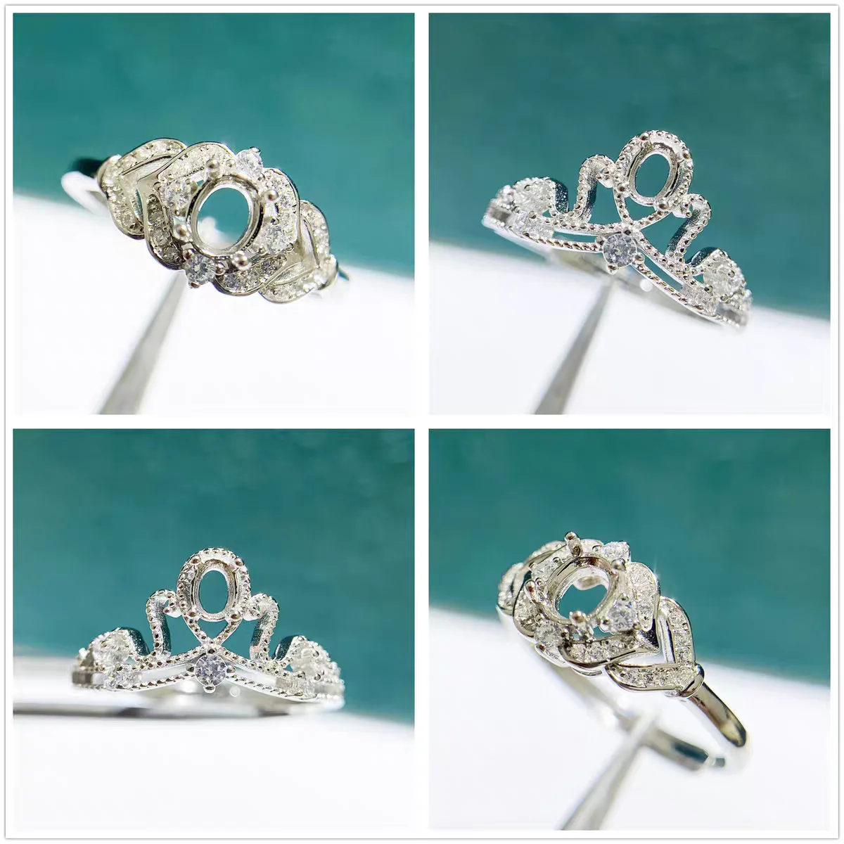 

MeiBaP 3*4/4*5 Elliptic Stone 925 Sterling Silver Crown Ring Holder DIY Empty Support for Women Fine Charm Jewelry