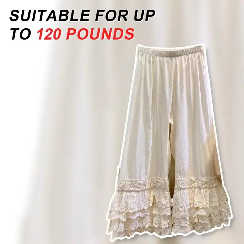 女性のペティパンツアンダードレス弾性ウエストコットンワイドレッグパンツティアードフリルレーストリムルーズロングブルマパンツ