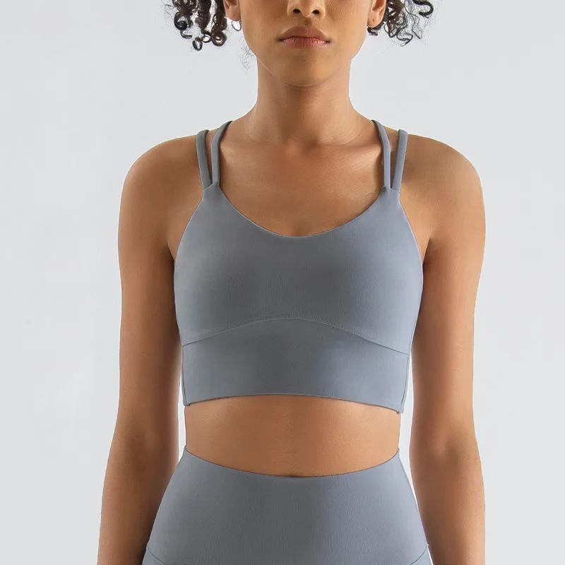 New Push Up Sports Bra Yoga Vest Crop Top Brassiere Nude Sling Double Strap Sports Underwear Female Cross Back Breathable Bras
