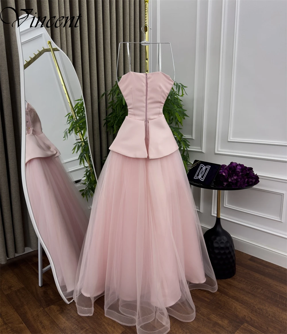 Vestido de noche de satén elegante personalizado, tirantes finos modernos, vestidos para ocasiones a medida, vestidos de fiesta sin tirantes con cremallera en la espalda