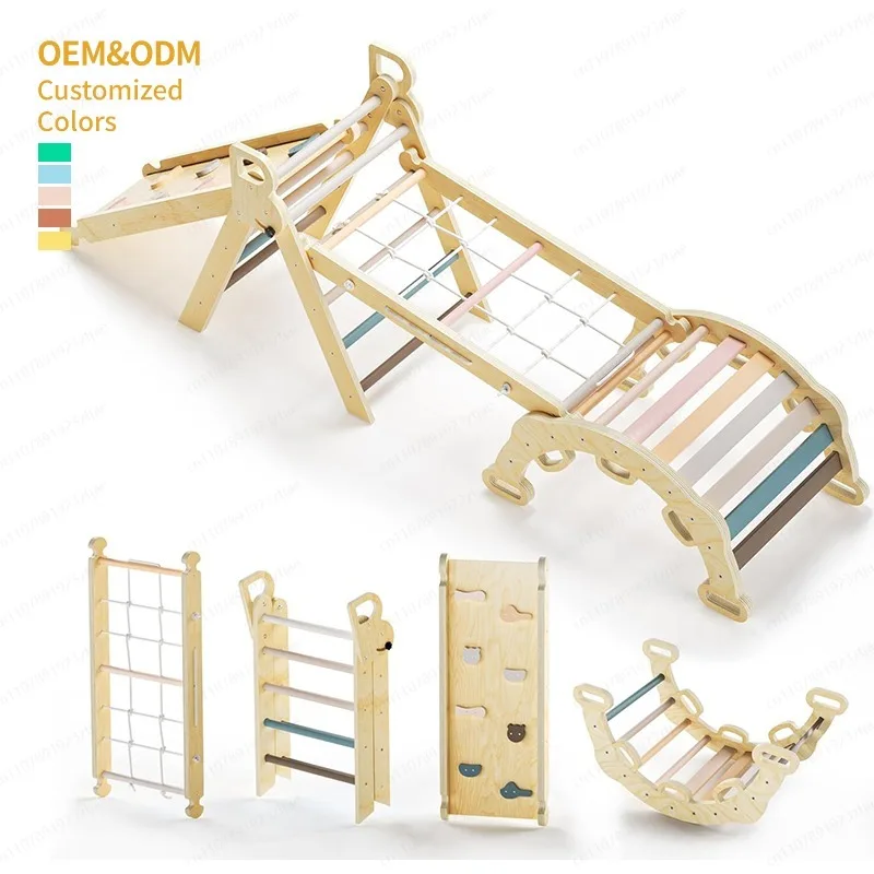 

7-In-1 Rainbow Children's Indoor Climbing Frame and Slide Climbing Net Swing Children's Ladder Set