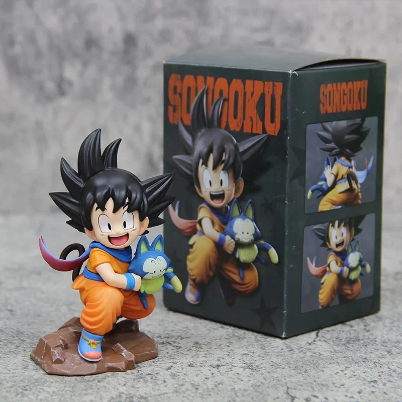 Bandai 9/15cm Dragon Ball Q version childhood little Goku hugging Pur scene car chassis ornament anime model figurine wholesale