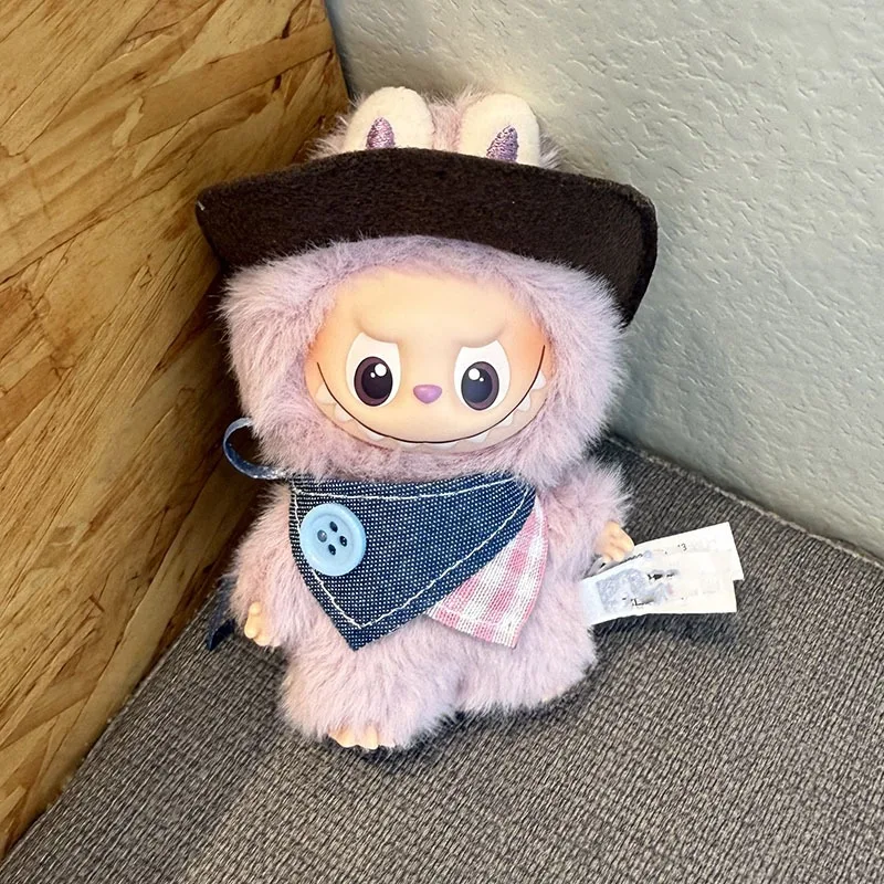 

For Labubu Clothes Fourth Generation Cowboy Set Hat & Bib for 10cm Doll Dressing Game for Love Series Doll Outfit Accessories