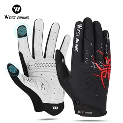 WEST BIKING-guantes de ciclismo para hombre y mujer, manoplas antideslizantes de dedo completo para pantalla táctil, con patrón de araña, para primavera y verano