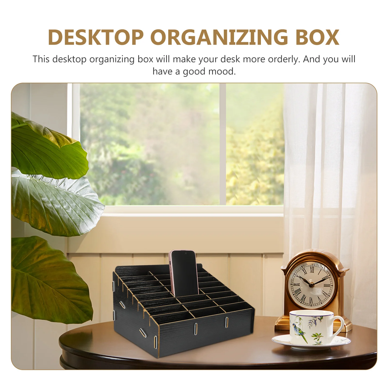 

24 Compartment Wooden Desktop Storage Box for Home Office Classroom Desk Organizer Cell Phone Holder Tabletop Container