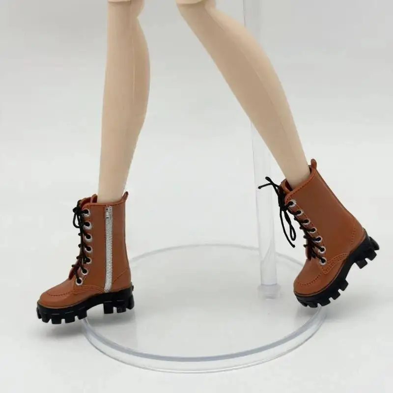 1 Pair 1/12 Doll High Ankle Thick Sole Boots Lace Up Side Zipper Mini Shoes for Doll Collection Display Props