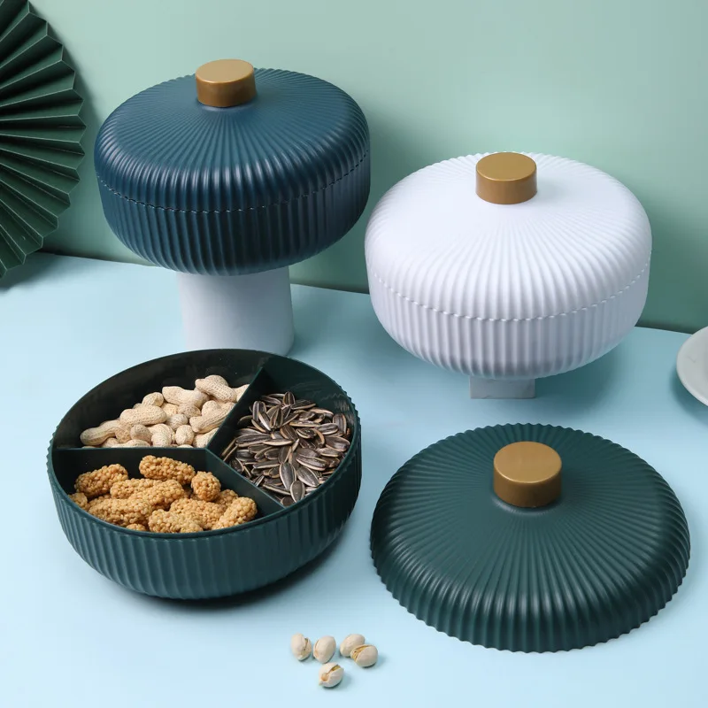 

Round Snack Storage Box with Lid, Dry Fruit Plate, Coffee Table, Candy Organizer, Jewelry Storage