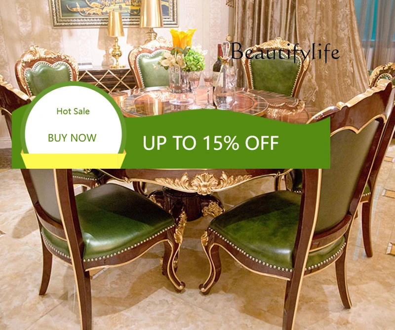 

Light Luxury European Long Dining Table, All Solid Wood Neoclassical European Hollow Carving Art Creative Fashion X