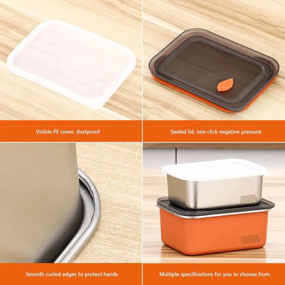 Plastic Sealed Storage Box Sealed Rectangular 304 Stainless steel Trasparent Crisper Stackable with Lid Fresh-Keeping Box