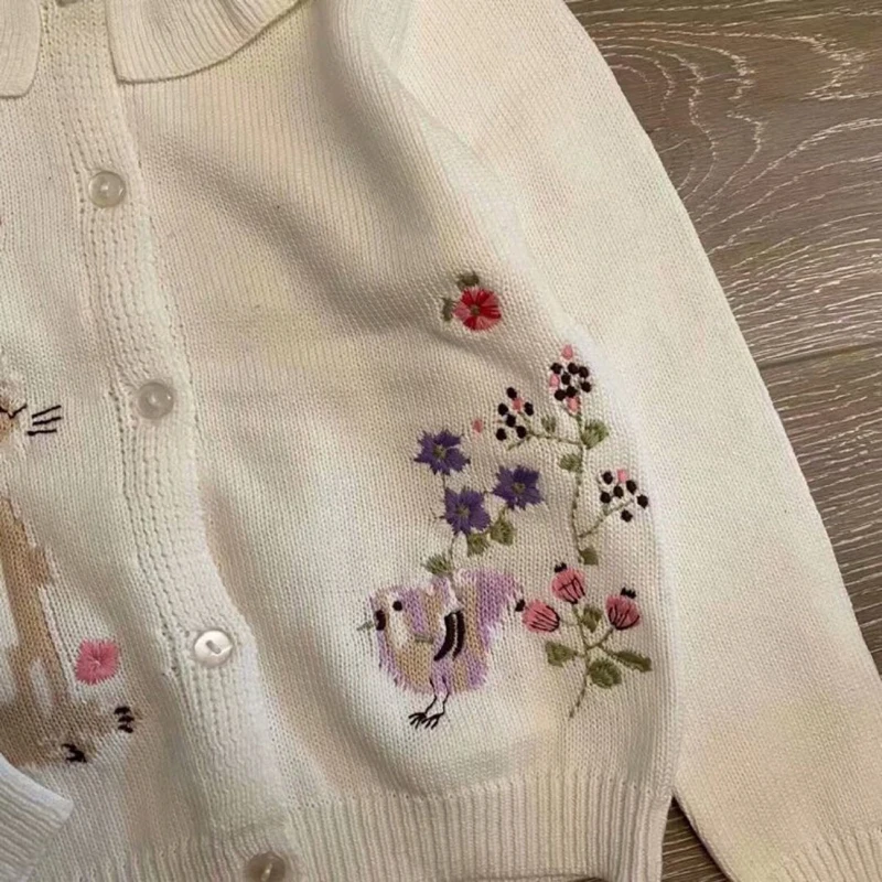 Jumping Meters Toddlers White Flowers Rabbit Baby Knitted Cardigans Girls Winter Clothes Children\'s Sweaters 2-7 years