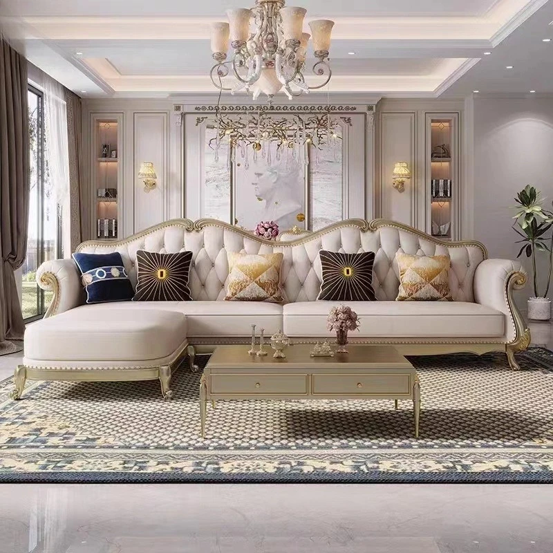 

Premium American leather light luxury sofa high-end European living room solid wood furniture simple villa first layer cowhide