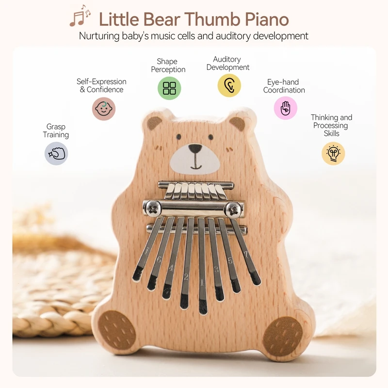 Baby Montessori Toys Cartoon Bear Thumb Piano 8Key Mini Kalimba Exquisite Finger Piano Portable Marimba Musical Pendant Toy Gift