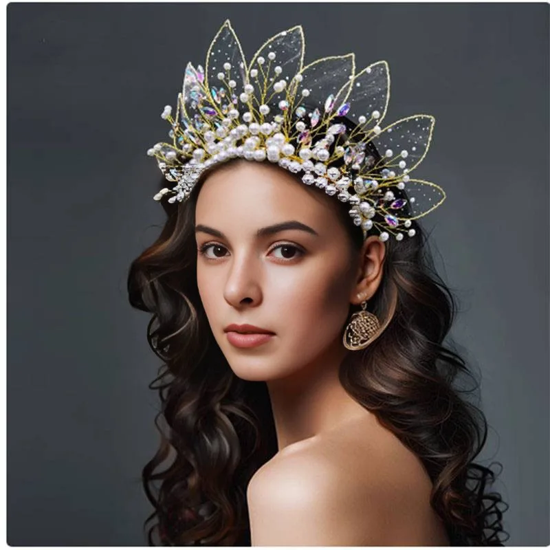 

Ballet Headwear Women's Handmade Leaf Shaped Pearl Dance Beaded Headdress With Jewelry,Rhinestone Crown Birthday Headpiece
