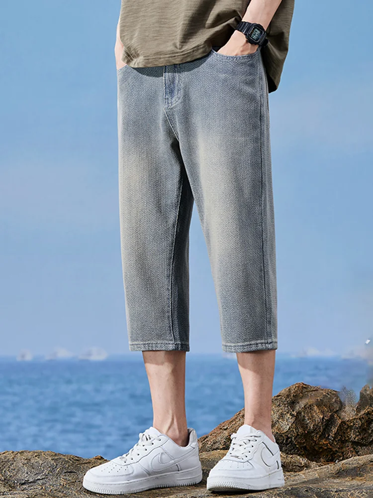 

Summer Thin Starry Night Denim Jeans Men's Casual Spor Loose Straight Leg Wide Leg Pants mid Waist Zipper Closure Jeans