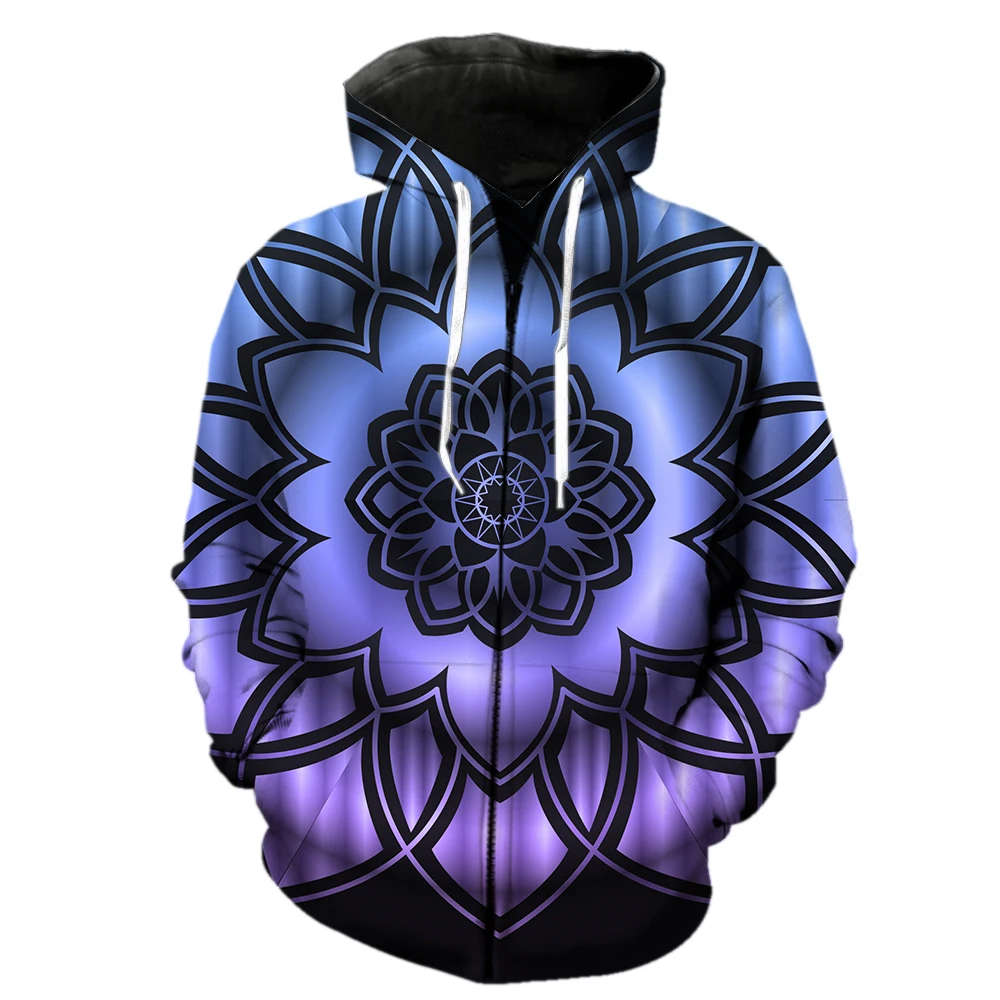 Mandala męska bluza z kapturem na zamek bluzki Unisex nastolatki fajne w stylu Streetwear 3D drukowane Harajuku z kapturem kurtki bluzy w stylu Casual Fashion