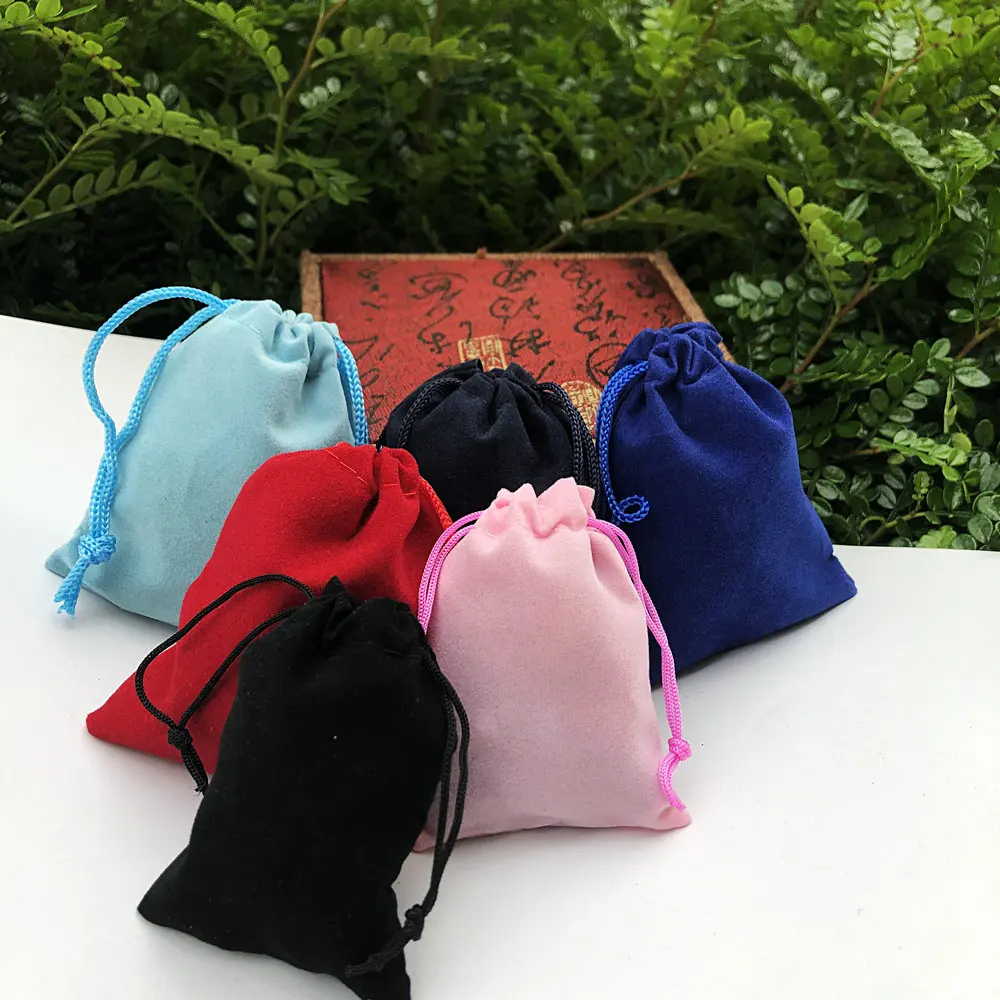 200 Pieces Velvet Dust Bag Black Multi-Color 10x12 Cm 7x9 Cm 5x7 Cm Drawstring Gift Packaging Small Jewelry Storage Bags