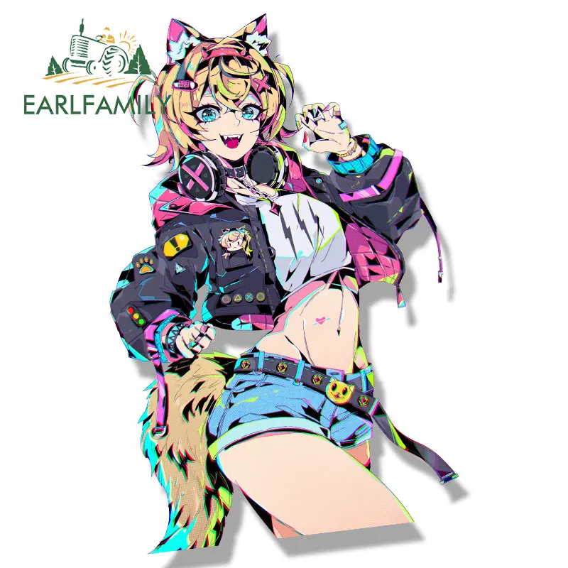 EARLFAMILY Streetwear Mococo Abyssgard Fanart Car Sticker Hololive Sketch Waifu Decal Gothic Punk Girl Peeker Sticker Car Wrap