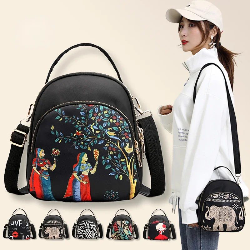 

Fashionable Nylon Bucket Bag Zipper Backpack Messenger Bags Literary Artistic Simple Waterproof Handbag