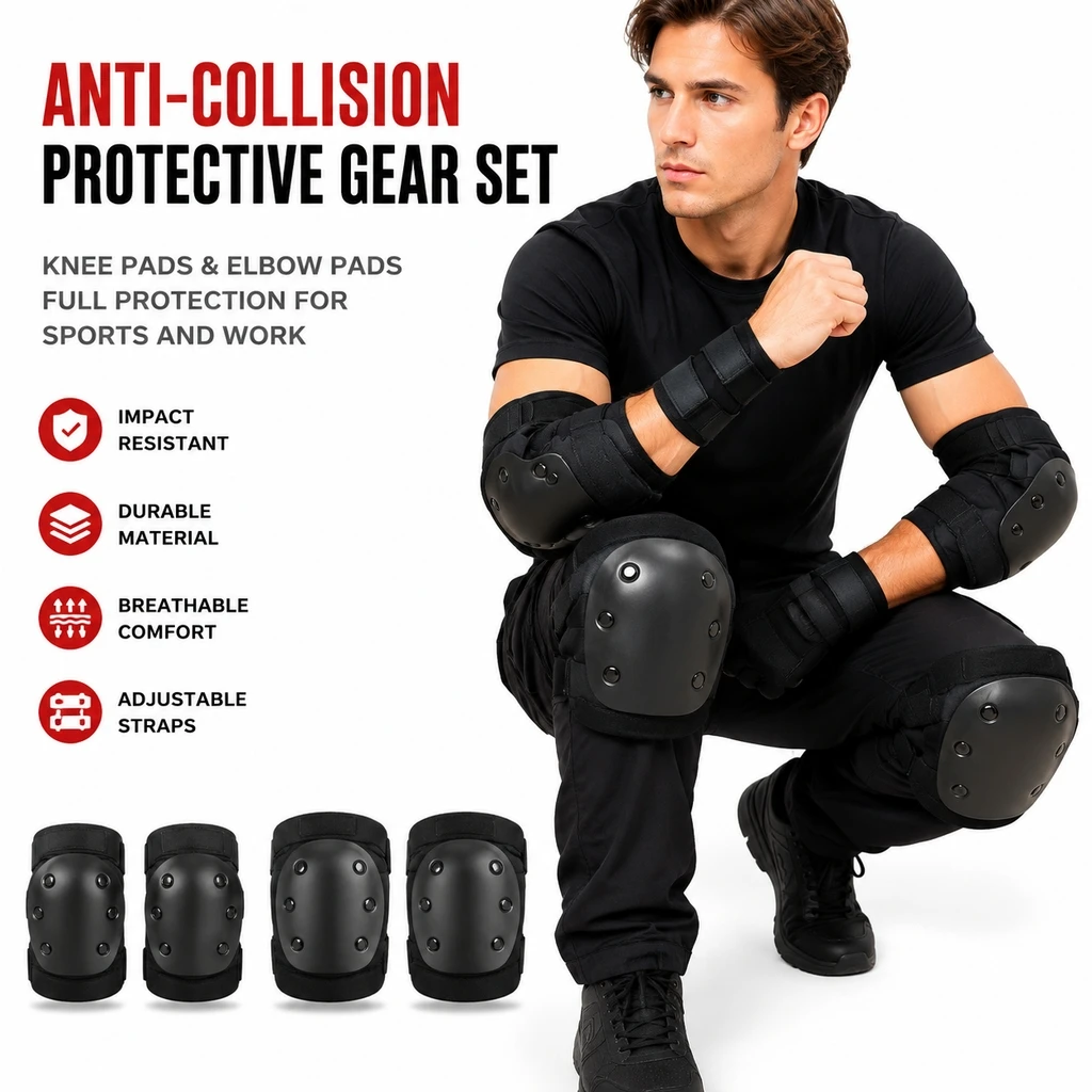 4Pcs Knee Elbow Protector Set, Shock‑Absorbing Anti‑Fall Guards for Motorcycle Riding, Skateboarding & Extreme Sports