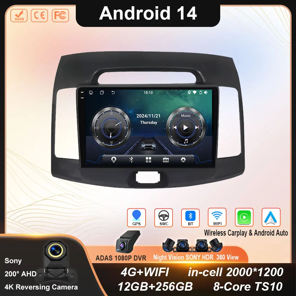 

Android14 Car Radio For Hyundai Elantra 4 HD 2006 - 2012 Carplay Stereo Multimedia Video Player GPS navigation Auto Screen WIFI