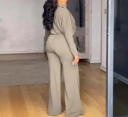 

Two Piece Set Women Outfit 2025 Spring New Elegant Commuting V-Shaped Lapel Long Sleeved Top & High Waist Casual Daily Pants Set