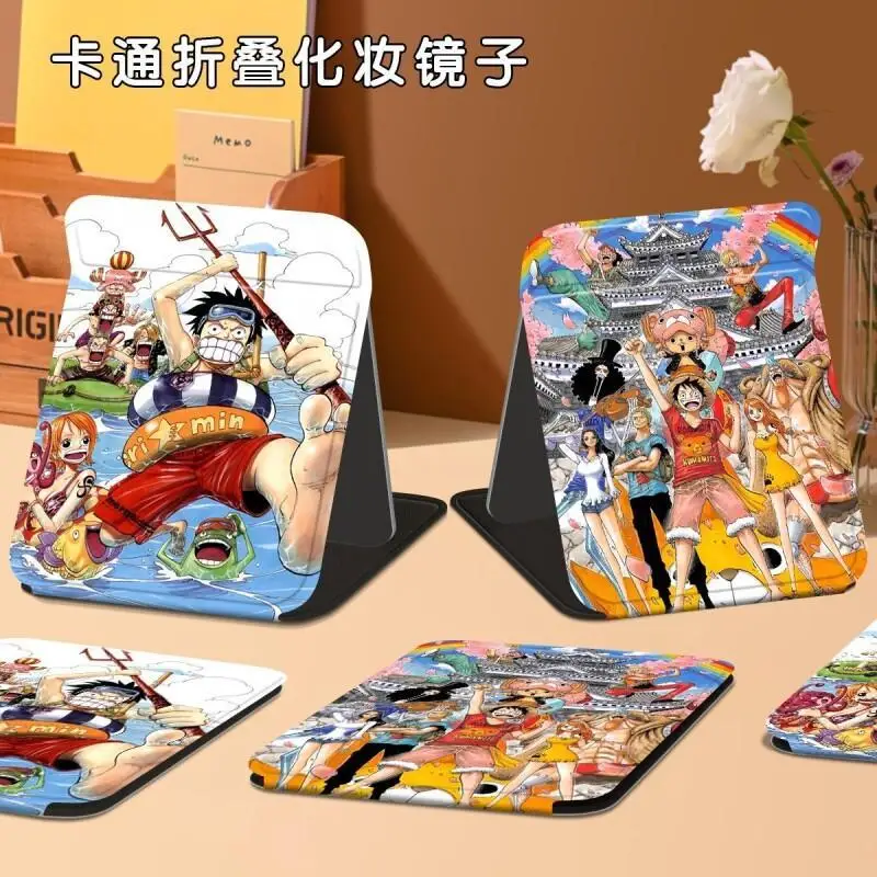 BANDAI One Piece Monkey D. Luffy Folding Makeup Mirror New for Boy Girls Students Desktop Dormitory Portable Mini Cute Ins Style