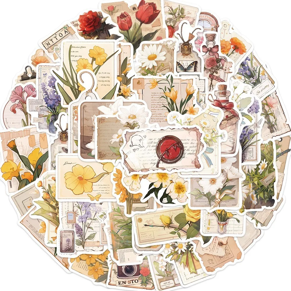 50-Piece Non-Infringing Floral Time Graffiti Stickers - DIY Waterproof Decor for Guitars, Notebooks Luggage Giajar Sticker Store