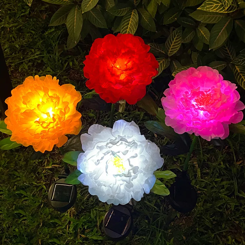 1/2pcs New Creative Solar Peony Flower Outdoor Waterproof Ground Insert Lawn Villa Garden Decoration Landscape Light Guide Lamp