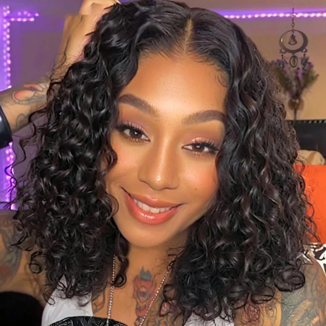 

Short Curly Human Hair Bob Wig Water Wave Lace Front Human Hair Wigs For Women PrePlucked Brazilian 13x4 Lace Wig