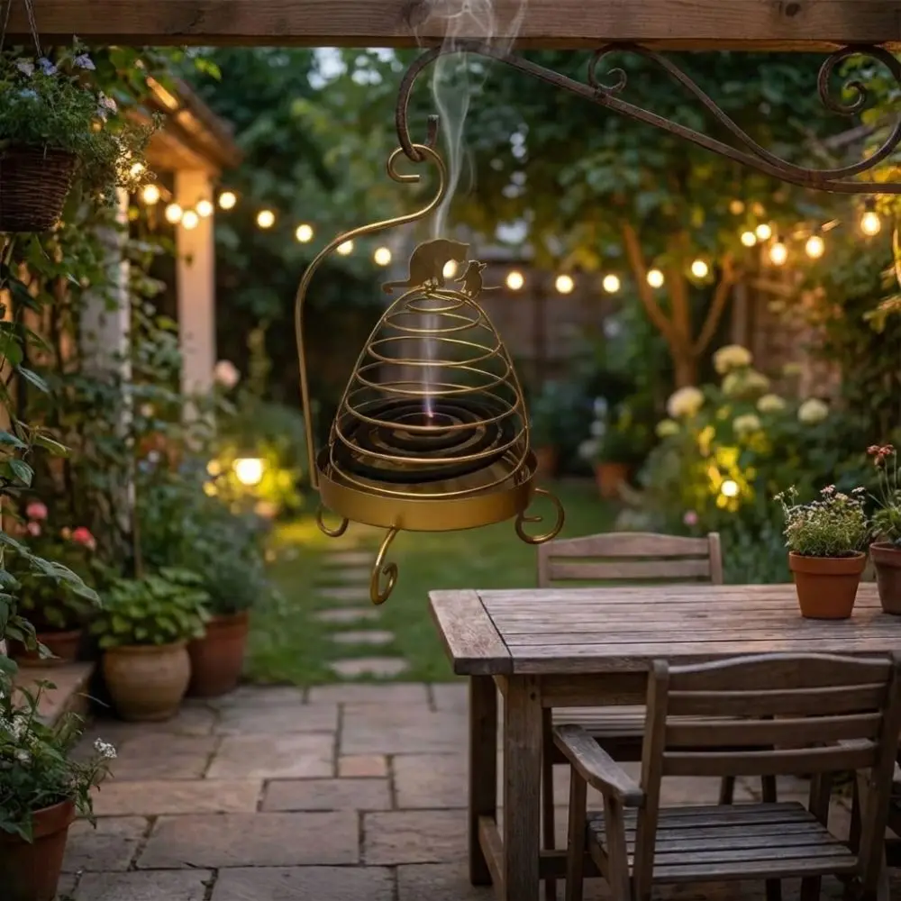 Metal Bird Cage Shaped Mosquito Coil Holder Portable Durable Hanging Incense Burner Rustproof Incense Coil Holder Hotel