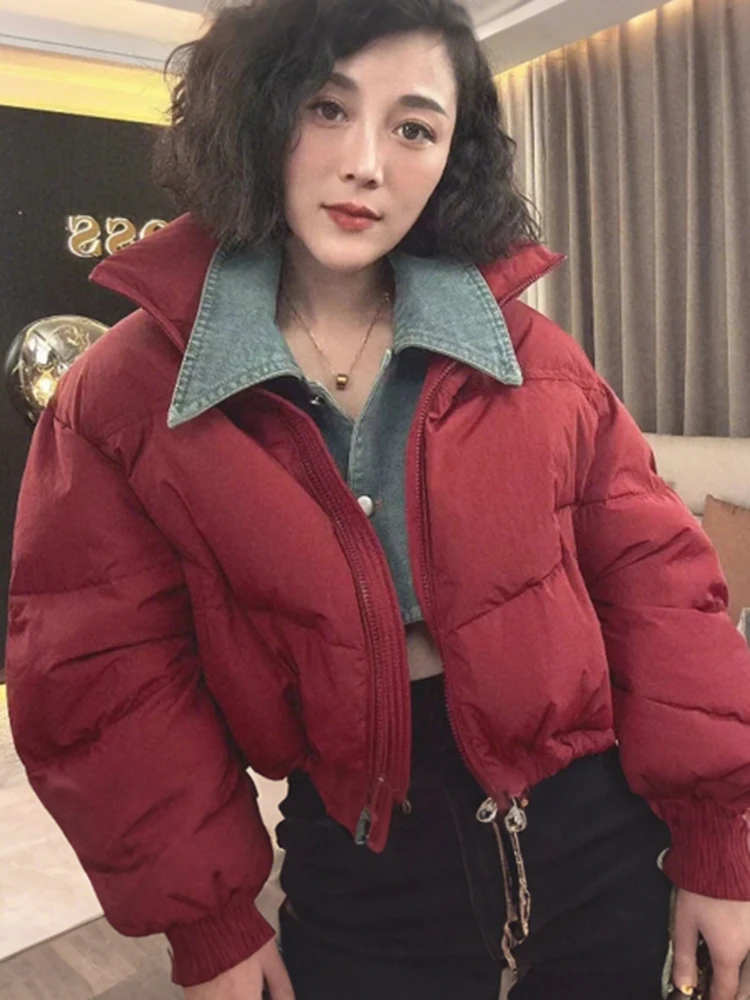 

Корейская зимняя хлопковая куртка с воротником на молнии, свободного кроя, имитация двухслойности, женская верхняя одежда