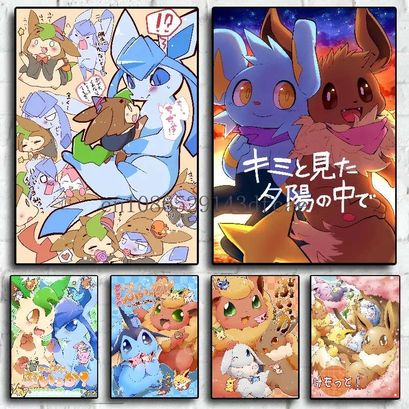 

Pokemon Classic Anime Character Eevee Poster Canvas Painting Suitable for Fashion Home Room Wall Decor Mural Children Gift