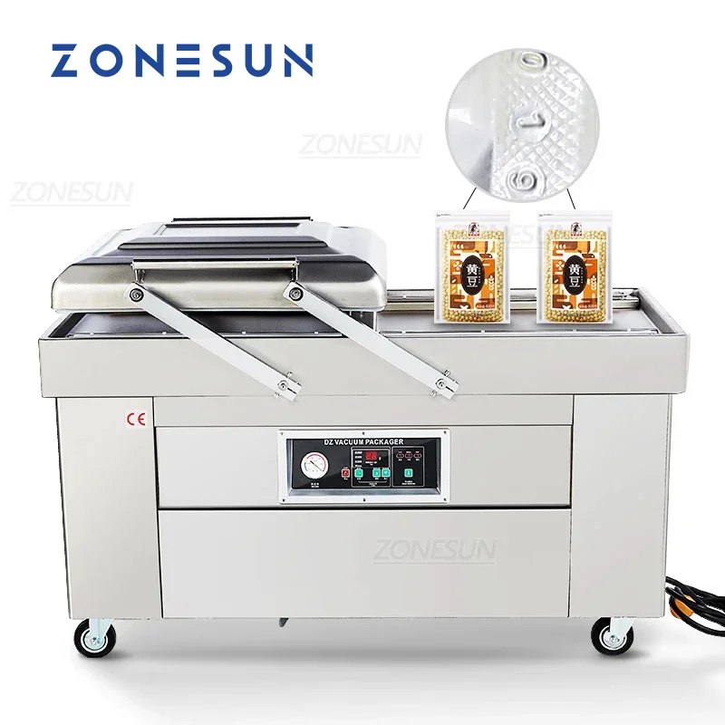 ZONESUN Automatic Double Chamber Vacuum Packaging Machine Vacuum Printing Sealing Machine Vacuum Packer Food Bag Sealer ZS-DZ400