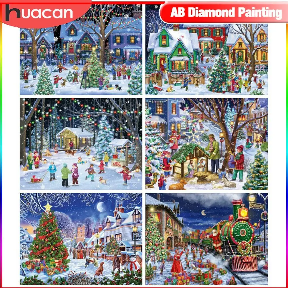 HUACAN Diamond Painting Christmas Snow Landscape Picture Of 