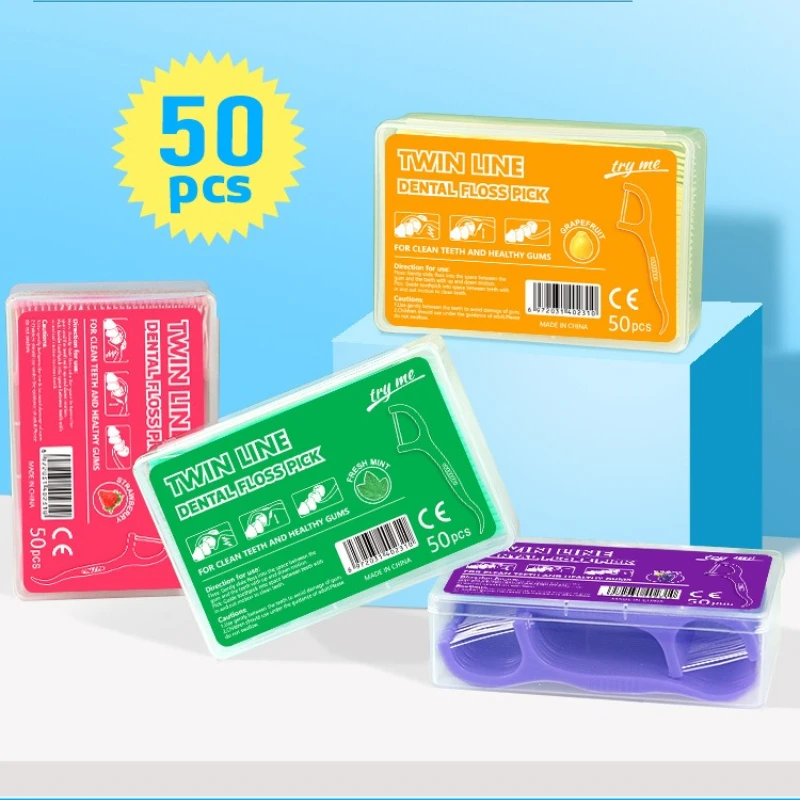 50pcs/box Fruit Flavored Dental Floss Stick A Must-have Tool for Cleaning Between Teeth During Home and Travel Toothpick Set