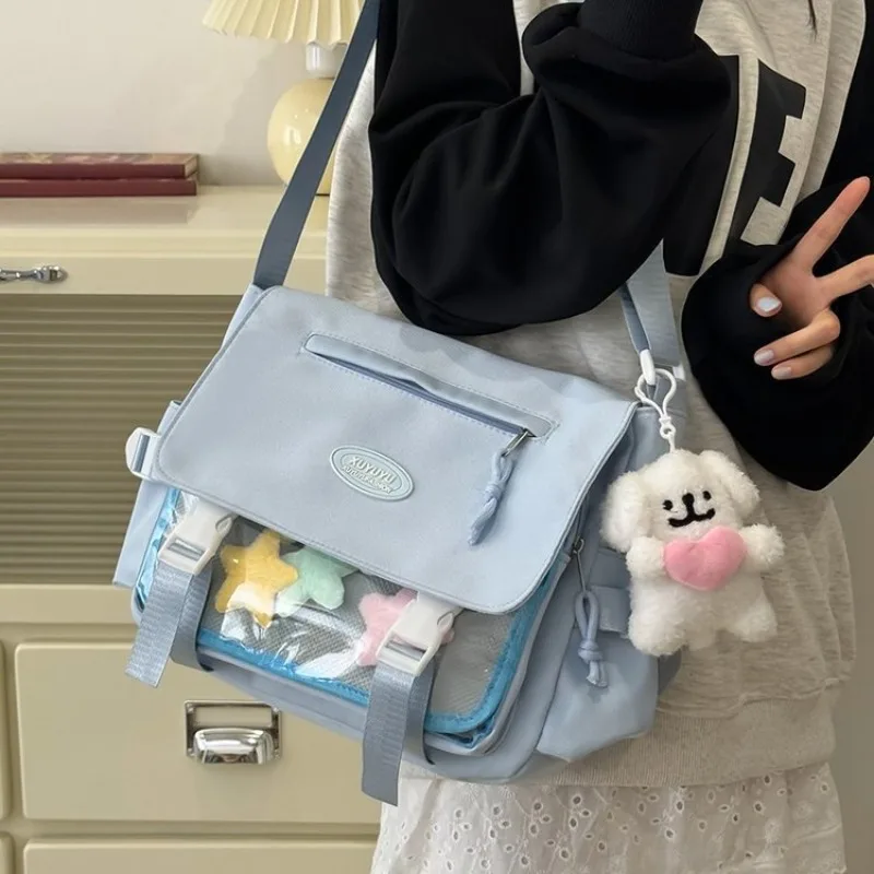 

Cute College Style Girl Shoulder Crossbody Bag Japanese Ins Student Large Capacity Versatile Women Postal Bag Transparent Pain