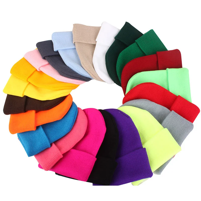 Solid Color Knitted Beanies Hat Winter Warm Ski Hats Men Women Multicolor Skullies Caps Soft Elastic Cap women\'s hats