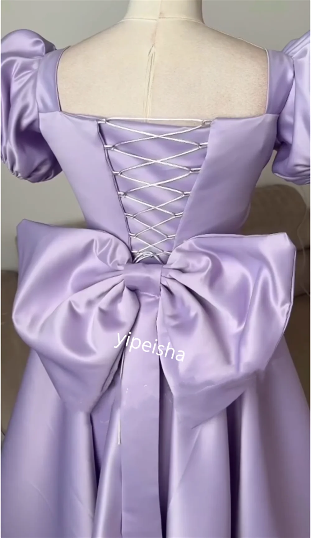 Customized Evening  Ball  Saudi Arabia  Satin Bow Graduation A-line Square Neck Bespoke Occasion Gown Midi es 