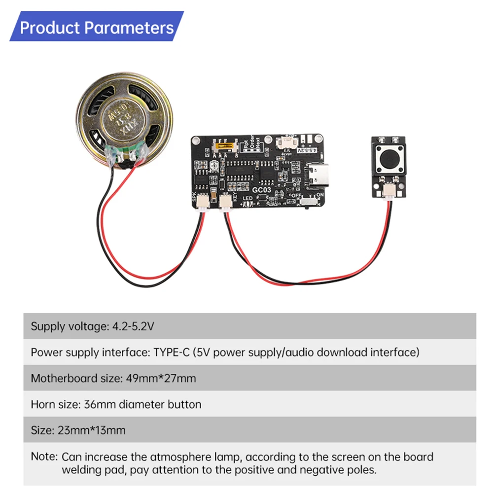 Recordable Sound Module 8M MP3 WAV Button Control Music Voice Player Programmable Board with Speaker for DIY Greeting Card Gift