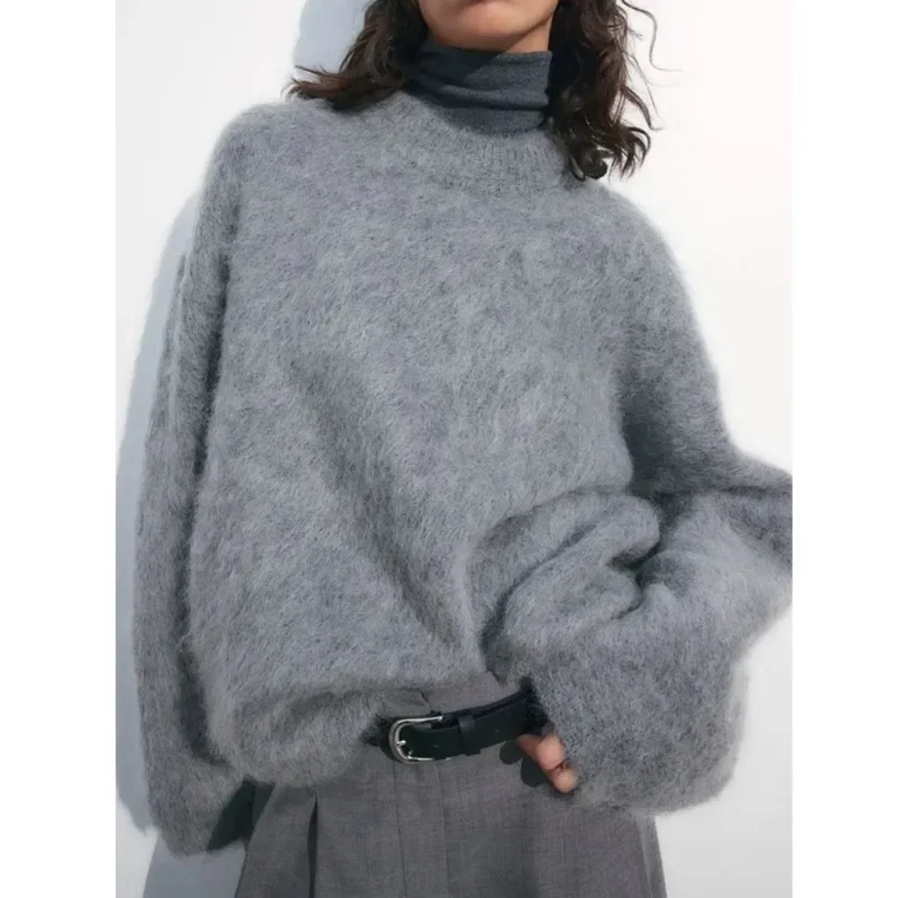 Fashion Autumn and Winter Warm Long Fleece Knit Sweater Women\'s Loose No Ironing Lazy Style O-Neck Outerwear Casual Knit Sweater