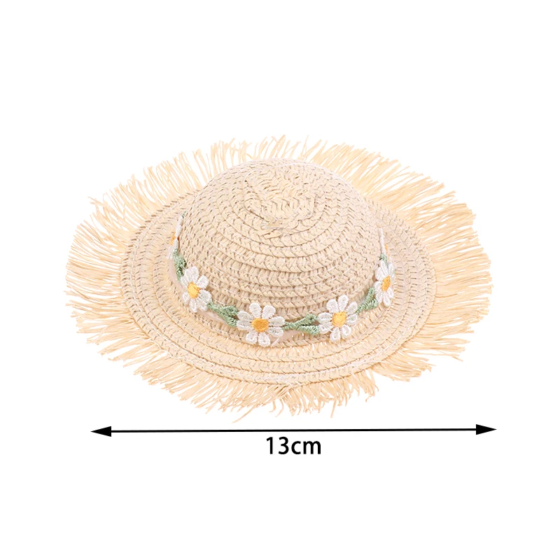 1Pc Dollhouse Flower Straw Hat With Bow Handmade Sun Cap For 1/6 Doll Cute Doll Decoration Hat Accessories Children's Toy Gift