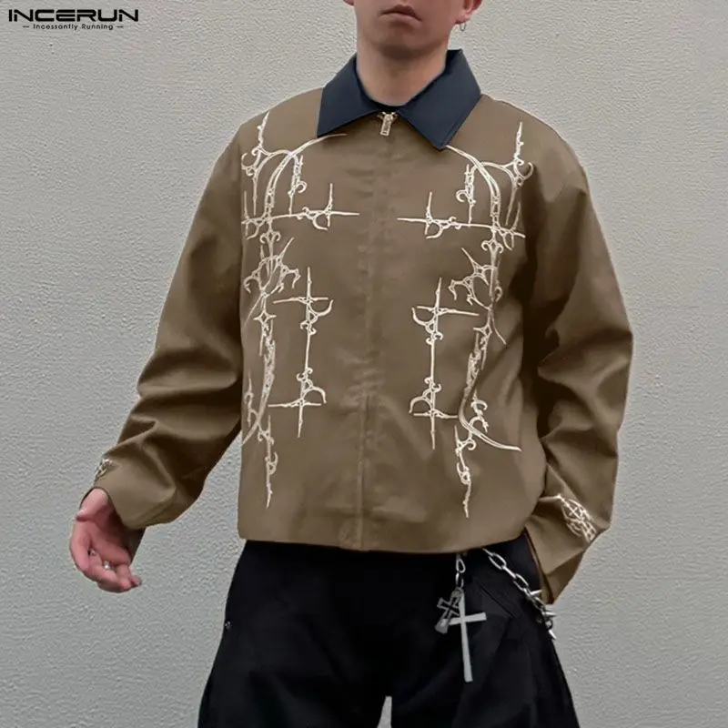 

INCERUN Men Shirt Printing Patchwork Lapel Zipper Long Sleeve Men Clothing Loose Streetwear 2026 Fashion Casual Tops Male Shirts