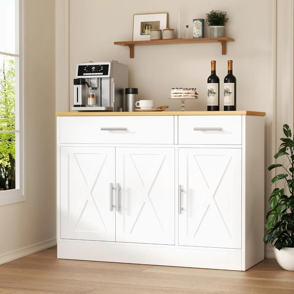 Credenza rustica a 41 ante in stile fienile con contenitore regolabile per caffè e buffet