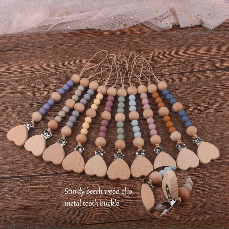 

Personalized Baby Pacifier Clip Custom Name Silicone Bead Nipple Dummy Clips Engraved Infant Wood Pacifier Holder Newborn Gifts
